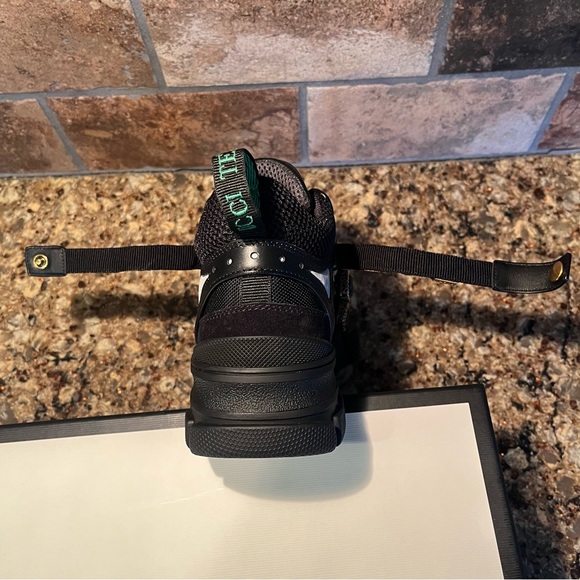 GUCCI Women's Flashtrek Crystals Black Emerald Sneakers - Picture 7 of 13
